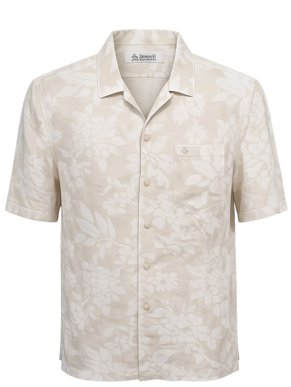 Original Penguin Beige and White Floral Short Sleeve Button-Down Shirt